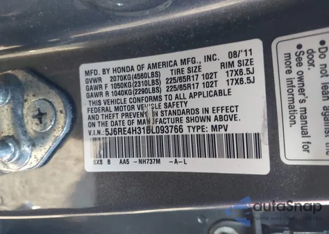 2011 Honda Cr-V Lx z USA, uszkodzony, nr VIN 5J6RE4H31BL093766